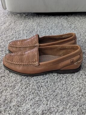Sperry Topsider Brown Mens Woven Leather Loafers Mens Shoes